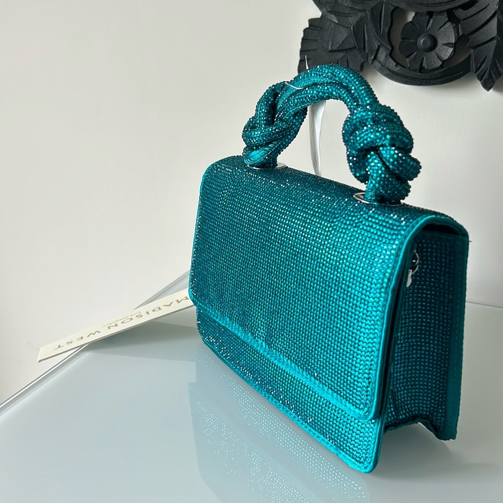 Madison West Blue Crystal Knot handle Bag